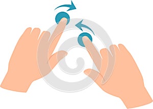 Two hands are using index fingers to rotate two virtual interactive buttons, symbolizing a user friendly interface and photo