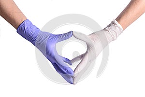 Two hands white and blue