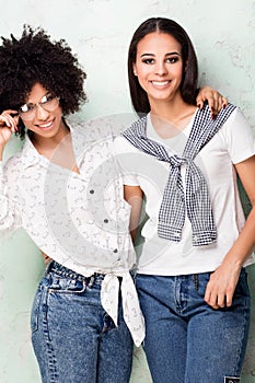 Two happy african american girls posing.