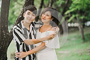 Two happy Asian lesbian couple in love
