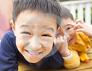 Two happy asian little boy