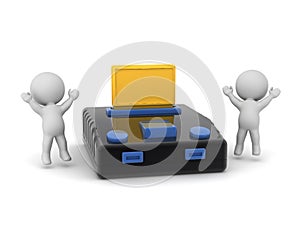 Two Happy 3D Characters with a Video Game Console