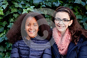 Two happy girls in the park