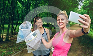 Two girls taking a selfie after plogging photo