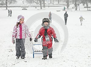 Two Happy Kids Snow Sled