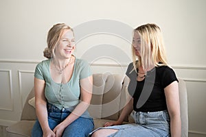 Two happy women. Positive photography of women