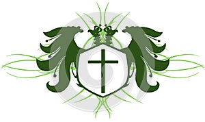 Two-headed eagle with cross isolated