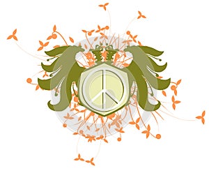 Two-headed eagle with peace symbol isolated
