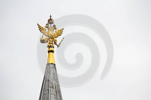 A two-headed eagle on top of a tower at Red square, Moscow
