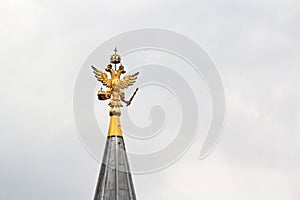 A two-headed eagle on top of a tower at Red square, Moscow