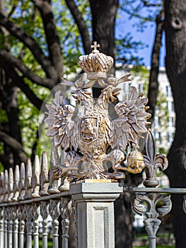 Two-headed imperial eagle, decoration on a metal fence