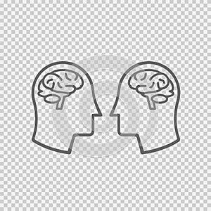 Two heads with brain icon. simple isolated silhouette symbol. Head with brain vector eps 10