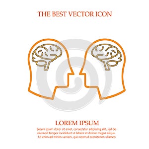 Two heads with brain icon. simple isolated silhouette symbol. Head with brain vector eps 10