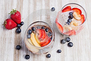 Two healthy fruits dessert strawberries and cranberries