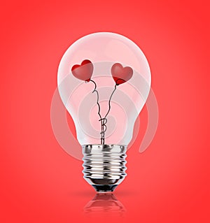 Two heart in light bulb