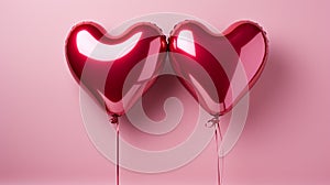 Two heart-shaped balloons on a pink background. AI