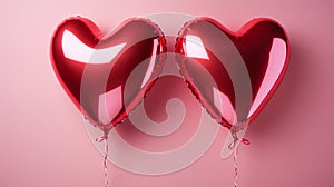 Two heart-shaped balloons on a pink background. AI
