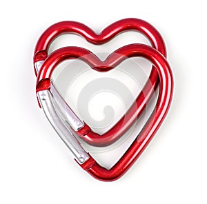 Two heart shaped carabiner one above the other