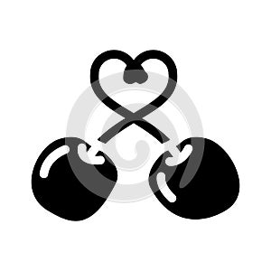 two heart shaped cherries glyph icon vector illustration