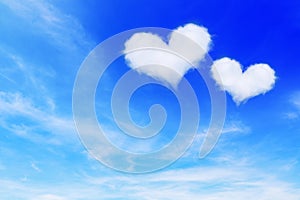 two heart shaped clouds on blue sky for valentine background