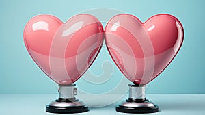 Two heart shaped lamps on a blue background, AI