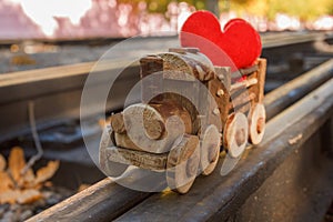 Heart in toy train Concept. Valentines day background abstract symbol of love.