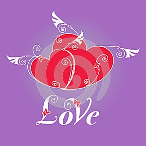 Two heart with wings for design template