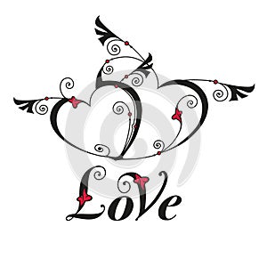 Two heart with wings for design template