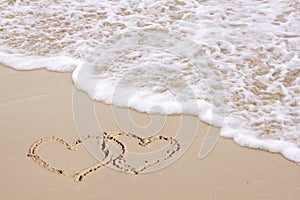 Two hearts on the beach.