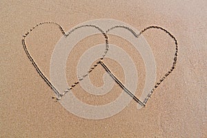 Two hearts on the beach