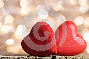 Two hearts on bokeh background