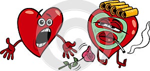 Two hearts cartoon illustration