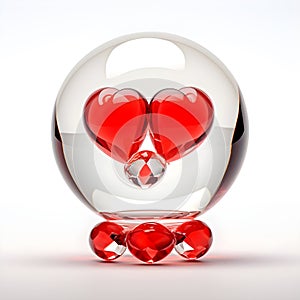 Two hearts in crystal glass sphere