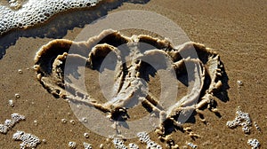 Two hearts drawn in the sand on a beach