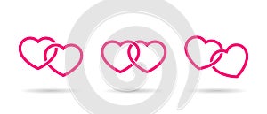 Two hearts icon in flat style. Double love, couple sign symbol