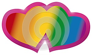 Two hearts joined together with rainbow flag inside celebrating love during Pride, Vector illustration