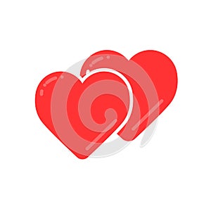 Two hearts line icon, vector simple heart symbol or love sign. Linear color logo element for wedding