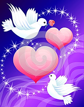 Two hearts and the in love pigeons (vector)