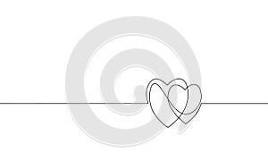 Two hearts love romantic single continuous line art. Heartbeat passion date relationship couple silhouette concept