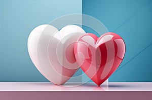 Two hearts in modern minimalist setting, a symbol of a love for Valentine's Day greeting card