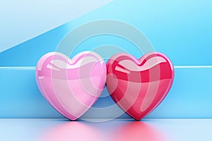 Two hearts in modern minimalist setting, a symbol of a love for Valentine's Day greeting card