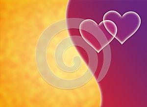 Two hearts on a purple and yellow-orange background. Love symbol