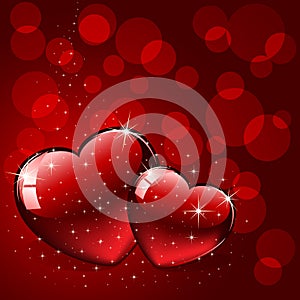 Two Hearts on red background