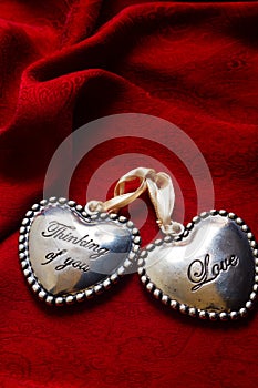 Two hearts red background