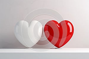 Two hearts red and white, a symbol of a love for Valentine's Day greeting card