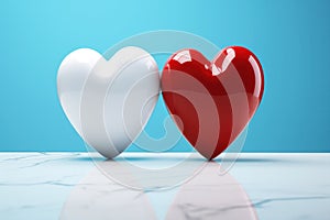 Two hearts red and white, a symbol of a love for Valentine's Day greeting card