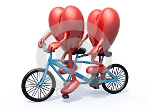 Two hearts riding tandem bicycle