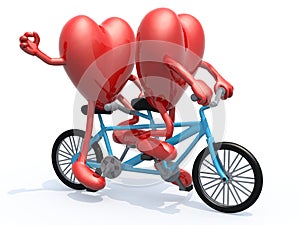 Two hearts riding tandem bicycle
