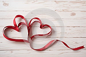 Two Hearts on Wooden , Valentine Day, Wedding Love Concept