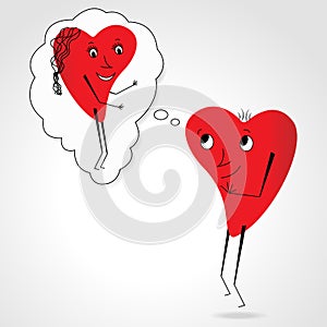 Two hearts whit face and body - dream - funny vector